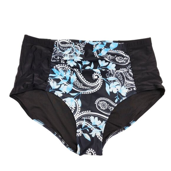 Hanna Nikole Womens XL Floral Print High-Waisted Bikini Set Black Blue - Picture 6 of 6